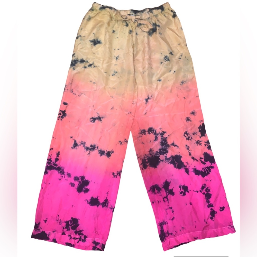 Anna Kosturova Silk Tie Dye Nomad Pink Yellow Resort Pants small